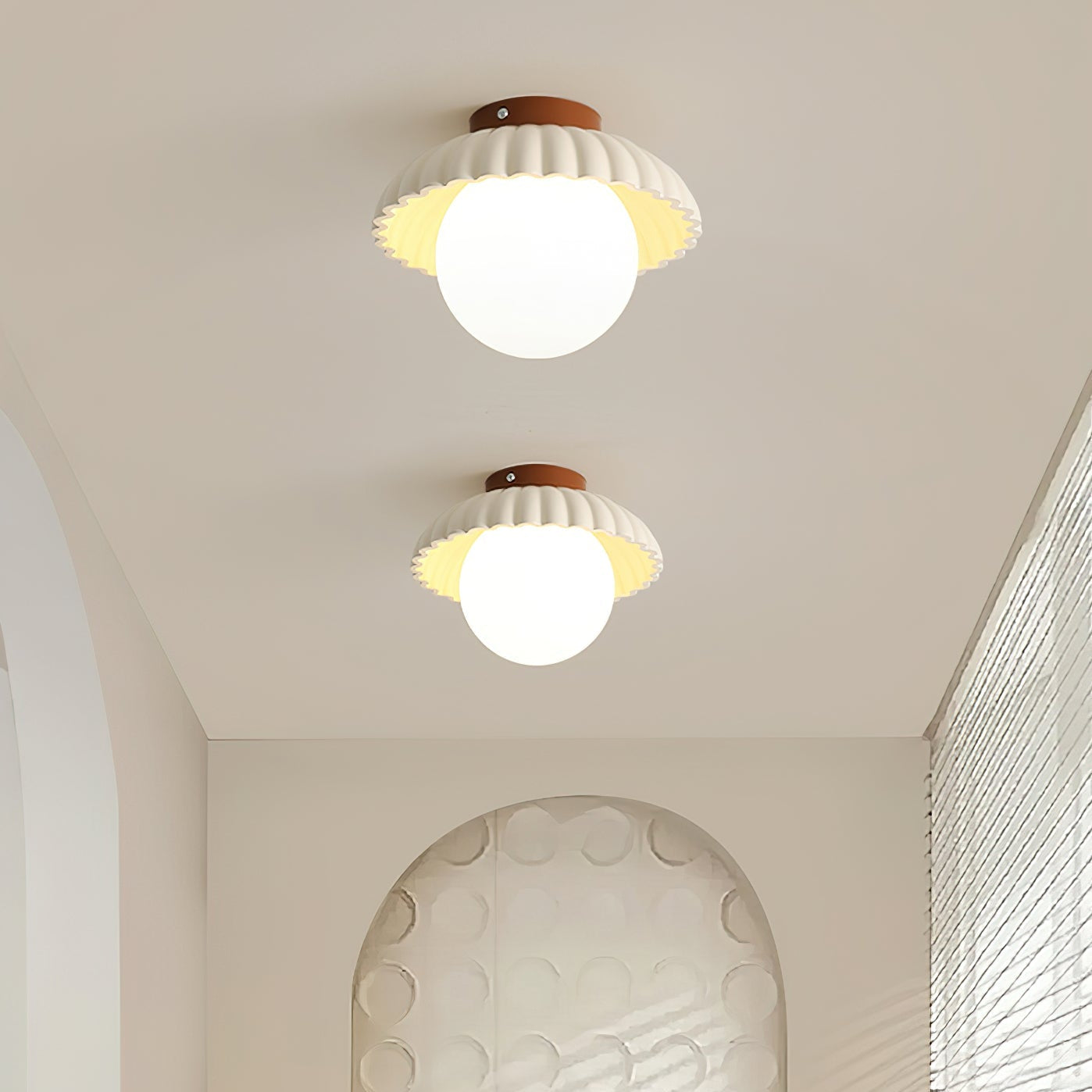 Ribbed Globe Flush Ceiling Light