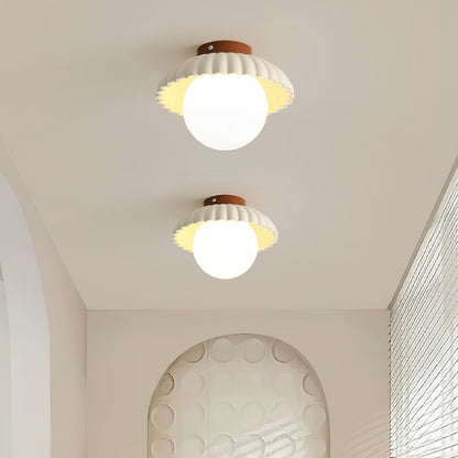 Ribbed Globe Flush Ceiling Light