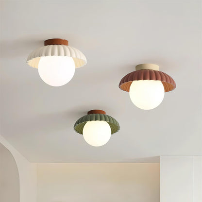 Ribbed Globe Flush Ceiling Light
