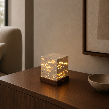 Siya Travertine Cube Table Lamp