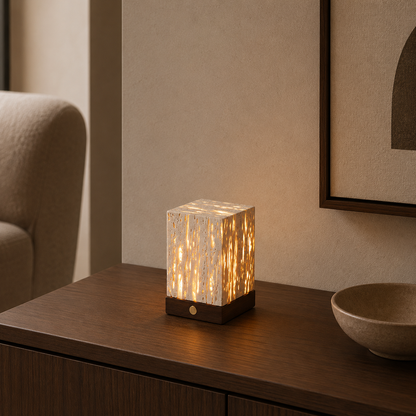 Siya Travertine Cube Table Lamp