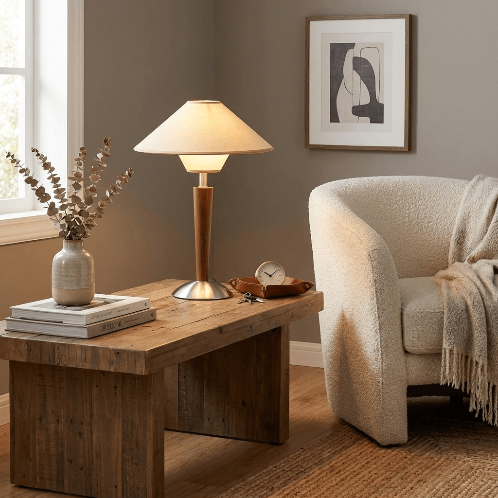 Valerie Wooden Fabric Table Lamp