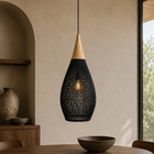 Wood & Black Rattan