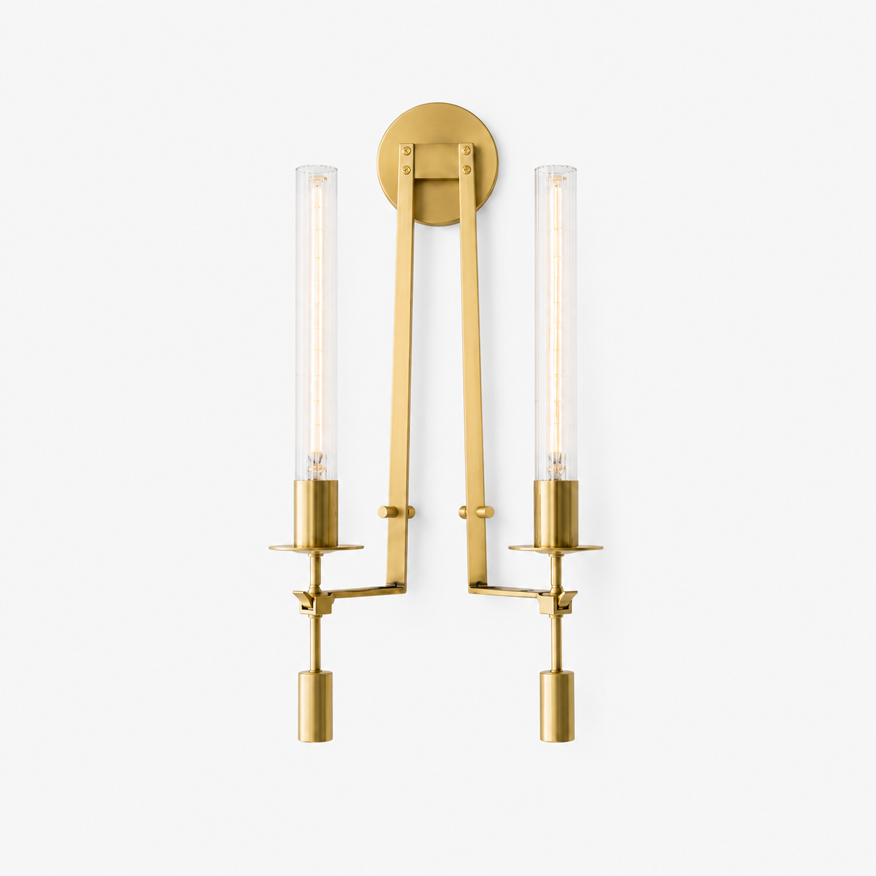 Vintage Ribbed Glass Brass Wall Sconce