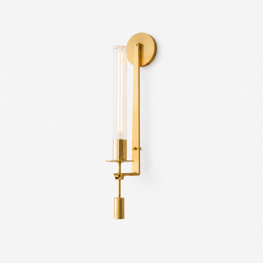Vintage Ribbed Glass Brass Wall Sconce