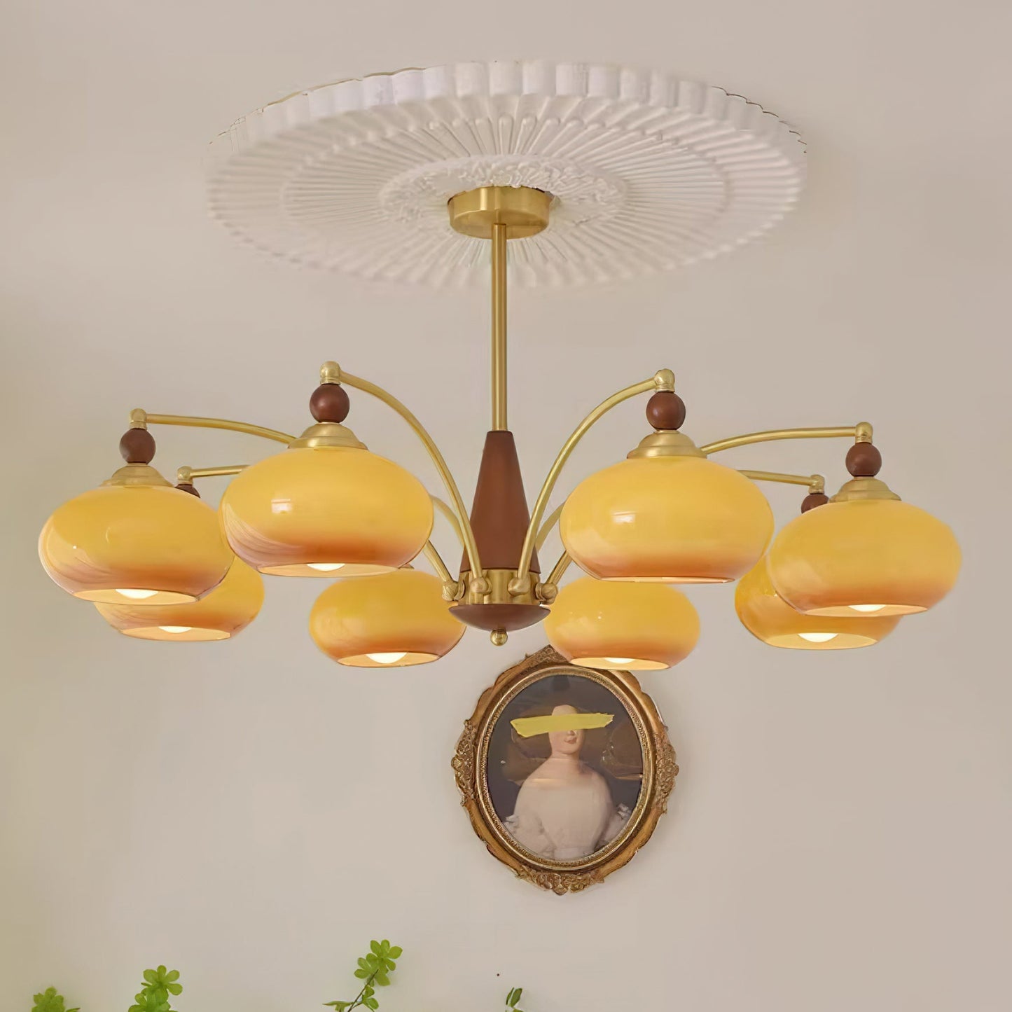 Vintage Glass Multi Arm Chandelier