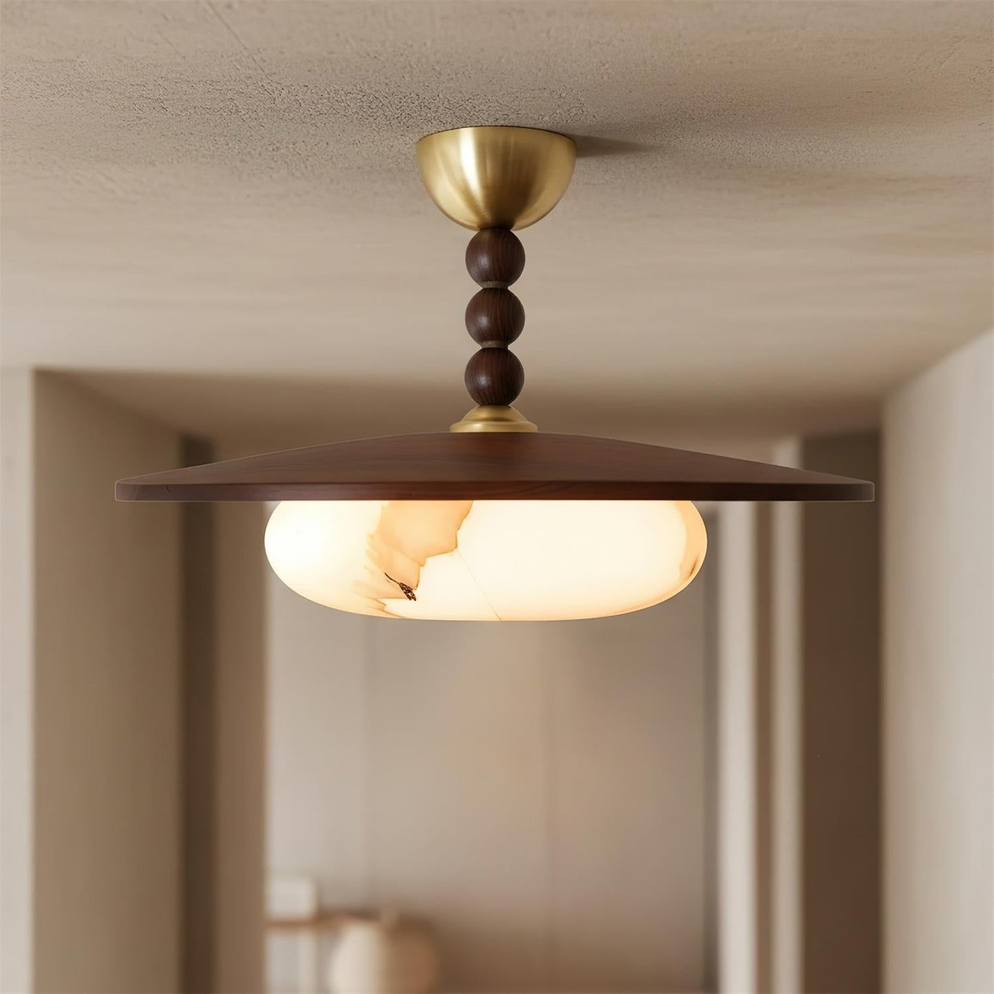 Wood Beaded Stem Ceiling Light