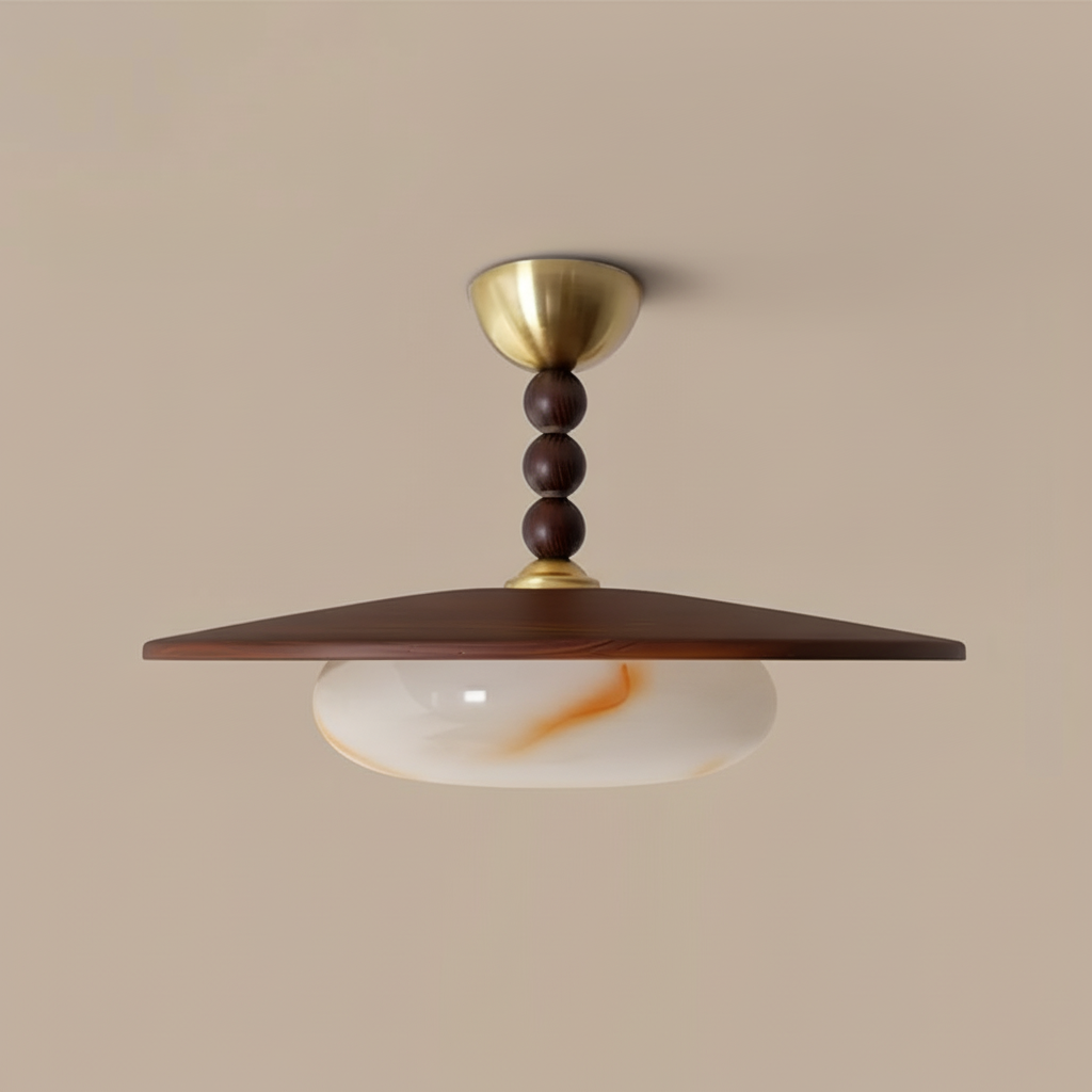 Wood Beaded Stem Ceiling Light