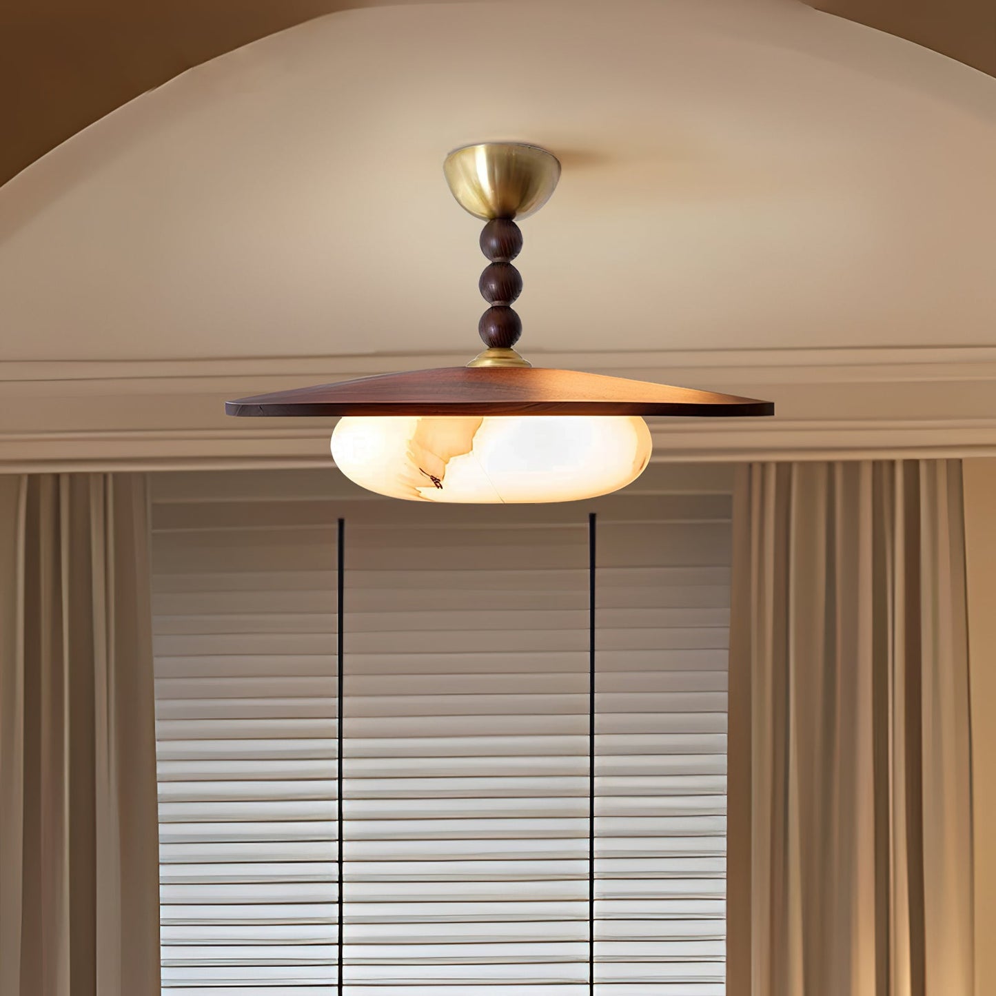 Wood Beaded Stem Ceiling Light