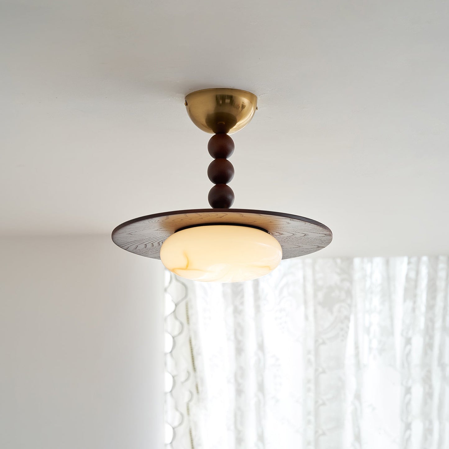 Wood Beaded Stem Ceiling Light