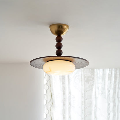 Wood Beaded Stem Ceiling Light