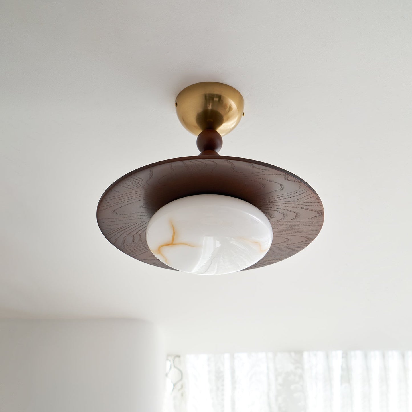 Wood Beaded Stem Ceiling Light